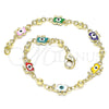 Oro Laminado Fancy Bracelet, Gold Filled Style Elephant and Evil Eye Design, Multicolor Enamel Finish, Golden Finish, 03.213.0141.4.08 (06 MM Thickness, 8 Inches Length)