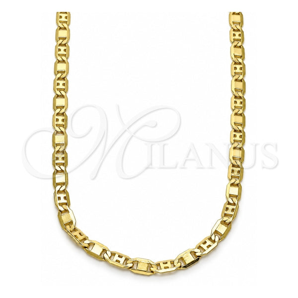 Oro Laminado Basic Necklace, Gold Filled Style Pave Mariner Design, Polished, Golden Finish, 04.213.0253.24 (04 MM Thickness, 24 Inches Length)