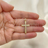 Oro Laminado Religious Pendant, Gold Filled Style Cross Design, with White Micro Pave, Polished, Golden Finish, 05.102.0004