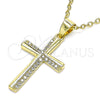 Oro Laminado Religious Pendant, Gold Filled Style Cross Design, with White Micro Pave, Polished, Golden Finish, 05.102.0004