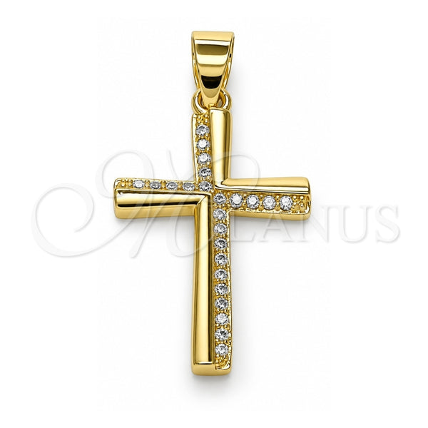 Oro Laminado Religious Pendant, Gold Filled Style Cross Design, with White Micro Pave, Polished, Golden Finish, 05.102.0004