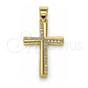 Oro Laminado Religious Pendant, Gold Filled Style Cross Design, with White Micro Pave, Polished, Golden Finish, 05.102.0004