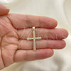 Oro Laminado Religious Pendant, Gold Filled Style Cross Design, with White Micro Pave, Polished, Golden Finish, 05.102.0008