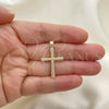 Oro Laminado Religious Pendant, Gold Filled Style Cross Design, with White Micro Pave, Polished, Golden Finish, 05.102.0008