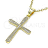 Oro Laminado Religious Pendant, Gold Filled Style Cross Design, with White Micro Pave, Polished, Golden Finish, 05.102.0008
