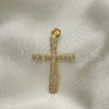 Oro Laminado Religious Pendant, Gold Filled Style Cross Design, with White Micro Pave, Polished, Golden Finish, 05.102.0008