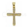 Oro Laminado Religious Pendant, Gold Filled Style Cross Design, with White Micro Pave, Polished, Golden Finish, 05.102.0008