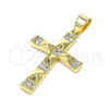 Oro Laminado Religious Pendant, Gold Filled Style Cross Design, with White Micro Pave, Polished, Golden Finish, 05.102.0009