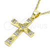 Oro Laminado Religious Pendant, Gold Filled Style Cross Design, with White Micro Pave, Polished, Golden Finish, 05.102.0009