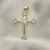 Oro Laminado Religious Pendant, Gold Filled Style Cross Design, with White Cubic Zirconia, Polished, Golden Finish, 05.102.0012
