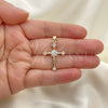 Oro Laminado Religious Pendant, Gold Filled Style Cross Design, with White Cubic Zirconia, Polished, Golden Finish, 05.102.0012