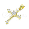 Oro Laminado Religious Pendant, Gold Filled Style Cross Design, with White Cubic Zirconia, Polished, Golden Finish, 05.102.0012