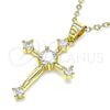 Oro Laminado Religious Pendant, Gold Filled Style Cross Design, with White Cubic Zirconia, Polished, Golden Finish, 05.102.0012