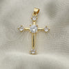 Oro Laminado Religious Pendant, Gold Filled Style Cross Design, with White Cubic Zirconia, Polished, Golden Finish, 05.102.0012