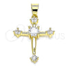 Oro Laminado Religious Pendant, Gold Filled Style Cross Design, with White Cubic Zirconia, Polished, Golden Finish, 05.102.0012