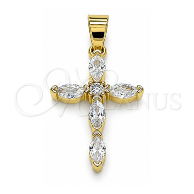 Oro Laminado Religious Pendant, Gold Filled Style Cross Design, with White Cubic Zirconia, Polished, Golden Finish, 05.102.0014