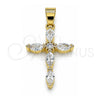 Oro Laminado Religious Pendant, Gold Filled Style Cross Design, with White Cubic Zirconia, Polished, Golden Finish, 05.102.0014