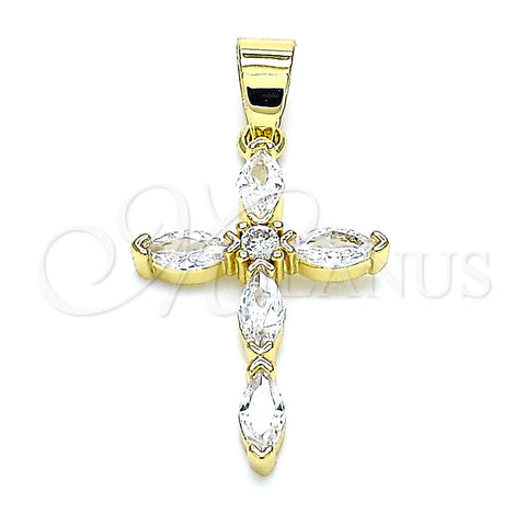 Oro Laminado Religious Pendant, Gold Filled Style Cross Design, with White Cubic Zirconia, Polished, Golden Finish, 05.102.0014