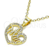 Oro Laminado Fancy Pendant, Gold Filled Style Mom and Heart Design, with White Micro Pave, Polished, Golden Finish, 05.102.0020