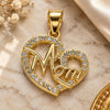 Oro Laminado Fancy Pendant, Gold Filled Style Mom and Heart Design, with White Micro Pave, Polished, Golden Finish, 05.102.0020