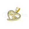 Oro Laminado Fancy Pendant, Gold Filled Style Mom and Heart Design, with White Micro Pave, Polished, Golden Finish, 05.102.0023
