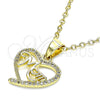 Oro Laminado Fancy Pendant, Gold Filled Style Mom and Heart Design, with White Micro Pave, Polished, Golden Finish, 05.102.0023