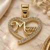 Oro Laminado Fancy Pendant, Gold Filled Style Mom and Heart Design, with White Micro Pave, Polished, Golden Finish, 05.102.0023