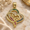 Oro Laminado Fancy Pendant, Gold Filled Style Mom and Heart Design, with Multicolor Micro Pave, Polished, Golden Finish, 05.102.0024