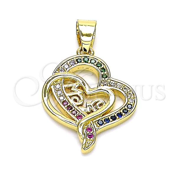 Gold Filled Pendant — Fancy Pendant Mom and Heart Design with Multicolor — main product view — SKU 145517 | Oro Laminado dije — elegante Pendant Mom and corazón diseño with Multicolor — SKU 145517