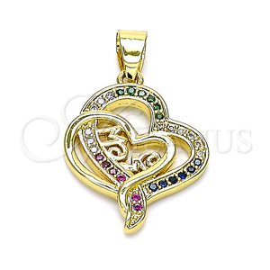 Gold Filled Pendant — Fancy Pendant Mom and Heart Design with Multicolor — main product view — SKU 145517 | Oro Laminado dije — elegante Pendant Mom and corazón diseño with Multicolor — SKU 145517