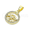 Oro Laminado Fancy Pendant, Gold Filled Style Mom and Heart Design, with White Micro Pave, Polished, Golden Finish, 05.102.0025
