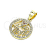 Oro Laminado Fancy Pendant, Gold Filled Style Mom and Love Design, with White and Ruby Micro Pave, Polished, Golden Finish, 05.102.0026