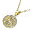 Oro Laminado Fancy Pendant, Gold Filled Style Mom and Love Design, with White and Ruby Micro Pave, Polished, Golden Finish, 05.102.0026