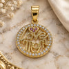 Oro Laminado Fancy Pendant, Gold Filled Style Mom and Love Design, with White and Ruby Micro Pave, Polished, Golden Finish, 05.102.0026