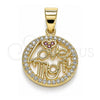 Oro Laminado Fancy Pendant, Gold Filled Style Mom and Love Design, with White and Ruby Micro Pave, Polished, Golden Finish, 05.102.0026