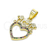 Oro Laminado Fancy Pendant, Gold Filled Style Mom and Heart Design, with Multicolor Micro Pave, Polished, Golden Finish, 05.102.0028