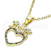 Oro Laminado Fancy Pendant, Gold Filled Style Mom and Heart Design, with Multicolor Micro Pave, Polished, Golden Finish, 05.102.0028