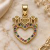 Oro Laminado Fancy Pendant, Gold Filled Style Mom and Heart Design, with Multicolor Micro Pave, Polished, Golden Finish, 05.102.0028