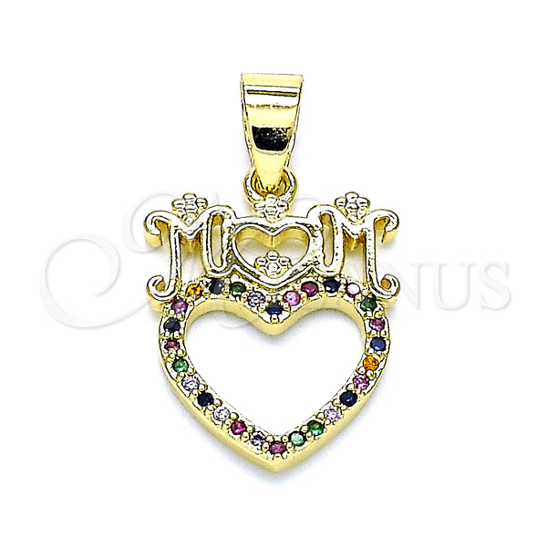 Gold Filled Pendant — Fancy Pendant Mom and Heart Design with Multicolor — main product view — SKU 145521 | Oro Laminado dije — elegante Pendant Mom and corazón diseño with Multicolor — SKU 145521
