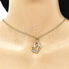 Oro Laminado Fancy Pendant, Gold Filled Style Mom and Heart Design, with White Micro Pave, Polished, Golden Finish, 05.102.0032