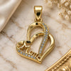 Oro Laminado Fancy Pendant, Gold Filled Style Mom and Heart Design, with White Micro Pave, Polished, Golden Finish, 05.102.0032
