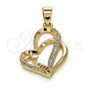 Oro Laminado Fancy Pendant, Gold Filled Style Mom and Heart Design, with White Micro Pave, Polished, Golden Finish, 05.102.0032