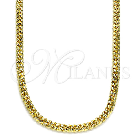 Oro Laminado Basic Necklace, Gold Filled Style Miami Cuban Design, Polished, Golden Finish, 04.63.1413.24 (100 Gauge, Thickness, 24 Inches Length)