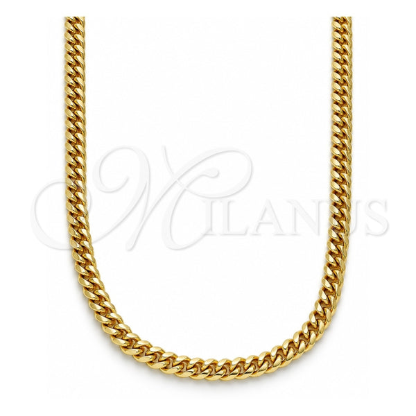 Oro Laminado Basic Necklace, Gold Filled Style Miami Cuban Design, Polished, Golden Finish, 04.63.1413.18 (100 Gauge, 04 MM Thickness, 18 Inches Length)