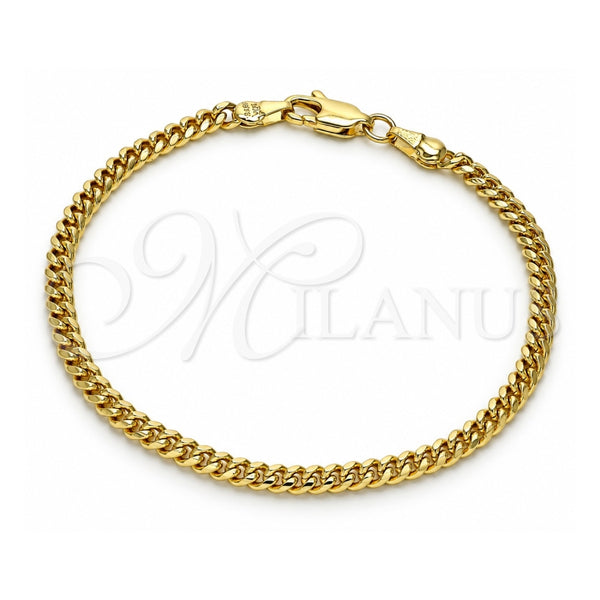 Oro Laminado Basic Bracelet, Gold Filled Style Miami Cuban Design, Polished, Golden Finish, 04.63.1413.07 (100 Gauge, 04 MM Thickness, 8 Inches Length)