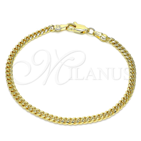 Oro Laminado Basic Bracelet, Gold Filled Style Miami Cuban Design, Polished, Golden Finish, 04.63.1413.07 (100 Gauge, 04 MM Thickness, 8 Inches Length)