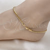 Oro Laminado Basic Anklet, Gold Filled Style Miami Cuban Design, Polished, Golden Finish, 5.223.013.10 (120 Gauge, Thickness, 10 Inches Length)
