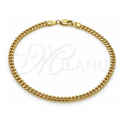 Oro Laminado Basic Anklet, Gold Filled Style Miami Cuban Design, Polished, Golden Finish, 5.223.013.10 (120 Gauge, Thickness, 10 Inches Length)