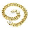 Oro Laminado Basic Anklet, Gold Filled Style Miami Cuban Design, Polished, Golden Finish, 04.63.0130.1.10 (250 Gauge, 09 MM Thickness, 10 Inches Length)