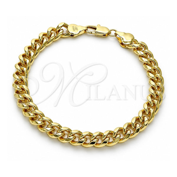 Oro Laminado Basic Anklet, Gold Filled Style Miami Cuban Design, Polished, Golden Finish, 04.63.0130.1.10 (250 Gauge, 09 MM Thickness, 10 Inches Length)